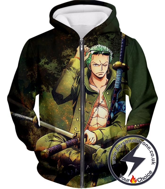 One Piece Cool Straw Hat Pirates First Man Roronoa Zoro Awesome Zip Up Hoodie